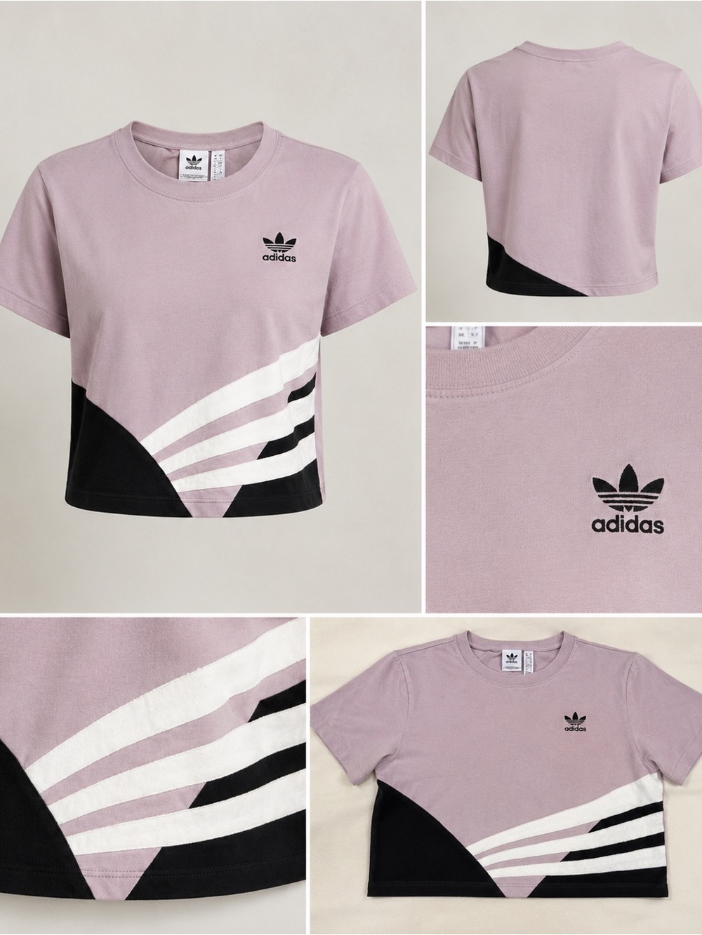 adidas Mauve Graphic Cropped Tee with Black and White Accents - Picture 5 of 5